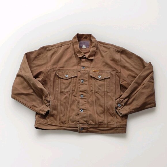 Vtg Edwin Company Ltd Montana Jacket Men L Burnt Orange Denim Oversize Crop FLAW - Picture 8 of 16